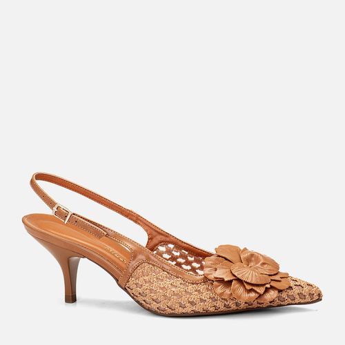 Scarpin Salto Médio Taça Slingback Tramado Natural Transparência Flor  Feminino Milano Bege 14413