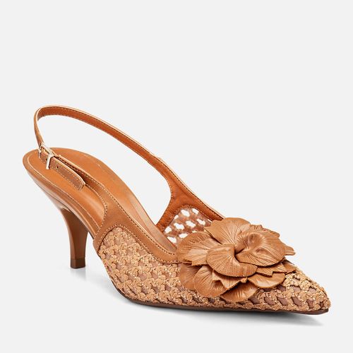 Scarpin Salto Médio Taça Slingback Tramado Natural Transparência Flor  Feminino Milano Bege 14413