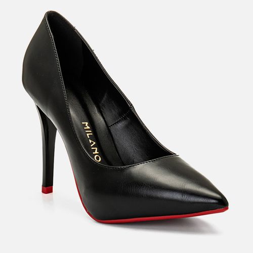 Scarpin Fechado Salto Fino Alto Sola Vermelha e Meia Pata Interna Feminino Milano Preto 14417