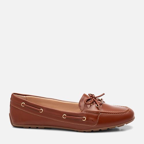 Mocassim Driver Clássico Costura Aparente com Laço Feminino Milano Marrom 14335