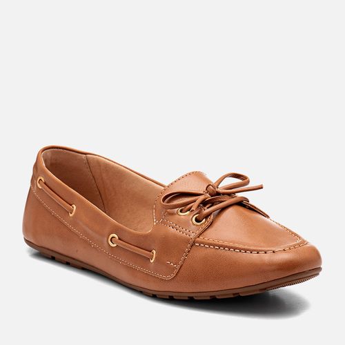 Mocassim Driver Clássico Costura Aparente com Laço Feminino Milano Caramelo 14335