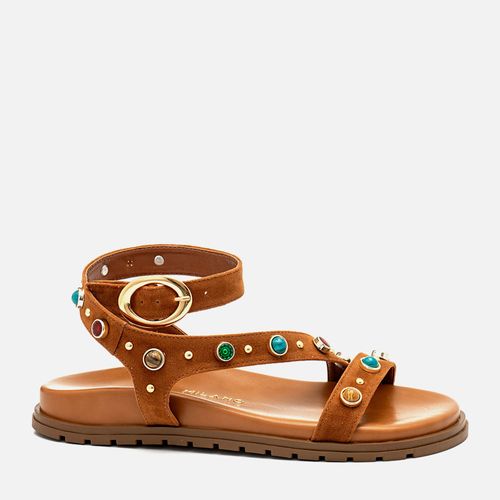 Sandália Papete Fechada Tratorada Anatômica Metais e Tachas Multicolor  Feminino Milano Caramelo 14346