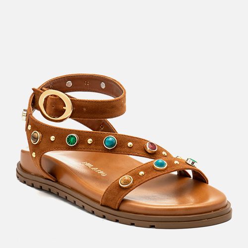 Sandália Papete Fechada Tratorada Anatômica Metais e Tachas Multicolor  Feminino Milano Caramelo 14346