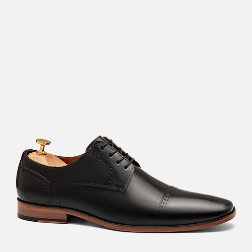 Sapato Social Clássico Derby com Amarração Feito em couro Premium Nobre Napa Romana Solado de Couro Forrado em Couro Masculino Milano Preto 12525