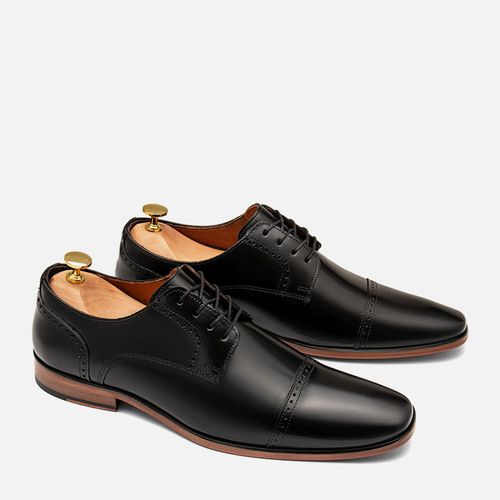 Sapato Social Clássico Derby com Amarração Feito em couro Premium Nobre Napa Romana Solado de Couro Forrado em Couro Masculino Milano Preto 12525