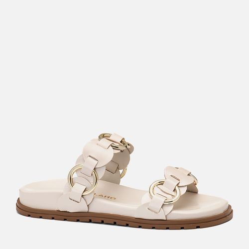 Sandália Papete Tratorada Folk BohoTiras Tramadas Metal Elo Dourado Feminino Milano Off White 14437