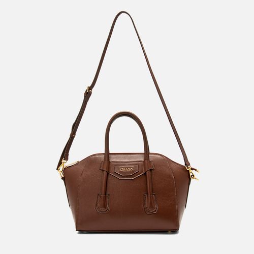 Bolsa Feita em Couro Tote Média Alças de Mão e Tiracolo ou Transversal Opcional Feminina Milano Pinhão 14326