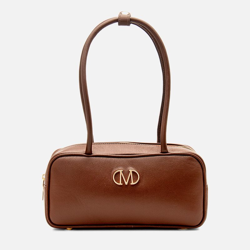 Bolsa Feita em Couro tipo Baguete ou Tote Retangular Media de Mao ou Ombro Feminina Milano Pinhao 14325 -1-