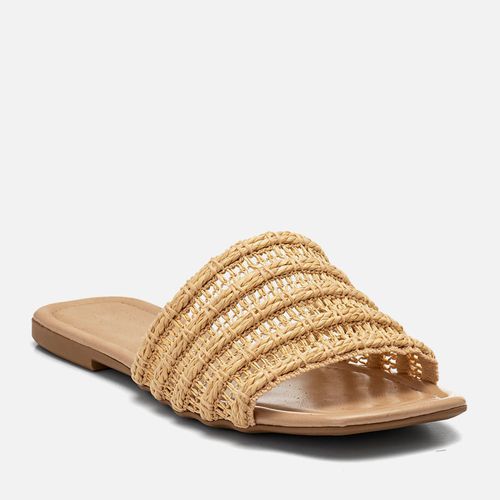 Sandália Rasteira Tira Slide Tramado Tressê Natural Forma Quadrada Feminino Milano Bege 14421