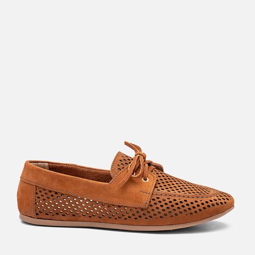 Mocassim Feito em Couro Recorte à Laser Furação tipo Camurça Feminino Milano Caramelo 14470