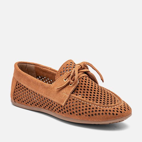 Mocassim Feito em Couro Recorte à Laser Furação tipo Camurça Feminino Milano Marrom 14470