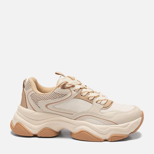 Tênis Casual Visual Esportivo Robusto Daddy Sneaker ou Chuncky Sola Ultra Alta Mix de Materiais com Amarração Feminino Milano Off White 14142