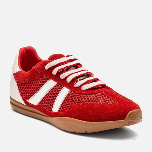Tênis Visual Esportivo Retro Cores Mix de Materiais Mesh e tipo Camurça Feminino Milano Vermelho 14455