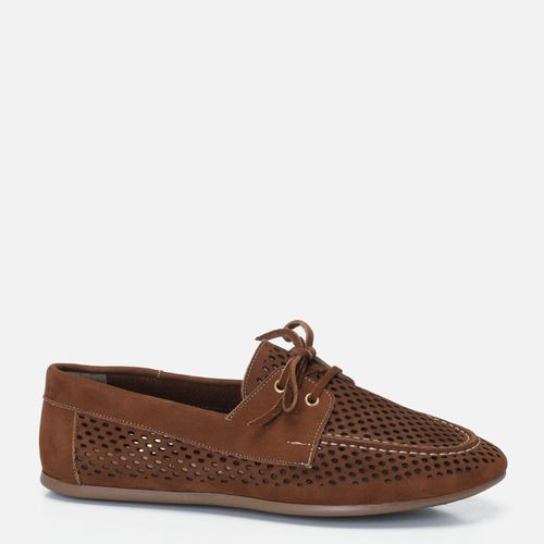 Mocassim Feito em Couro Recorte à Laser Furação tipo Camurça Feminino Milano Marrom 14470