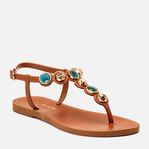 Sandália Chinelo de Dedo Fechada Mix de Peça Metalizada e Pedraria Resina Feminino Milano Caramelo 14447