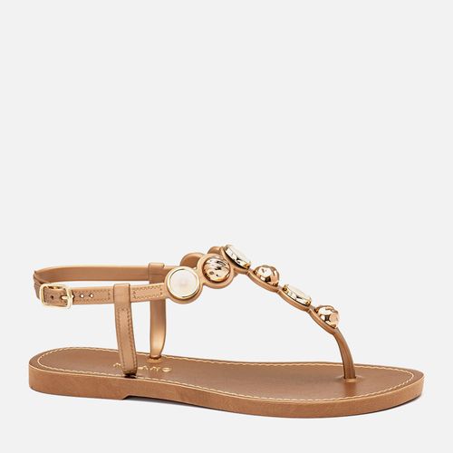 Sandália Chinelo de Dedo Fechada Mix de Peça Metalizada e Pedraria Resina Feminino Milano Bronze 14447