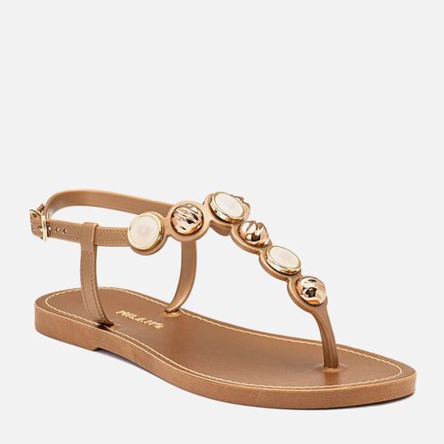 Sandália Chinelo de Dedo Fechada Mix de Peça Metalizada e Pedraria Resina Feminino Milano Bronze 14447