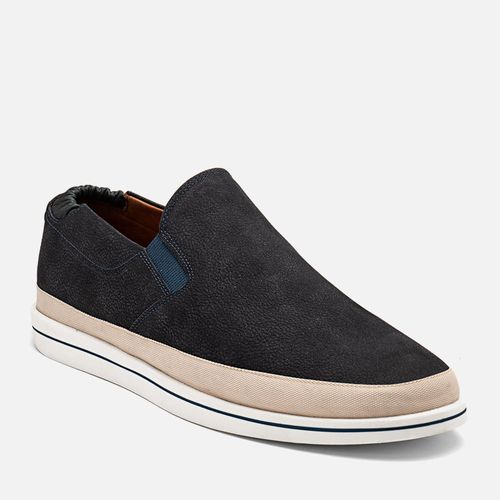 Tênis Slip On Alpargata Feito em Couro Nobuk Calce Prático 100% Forração Couro Masculino Milano Marinho 14464