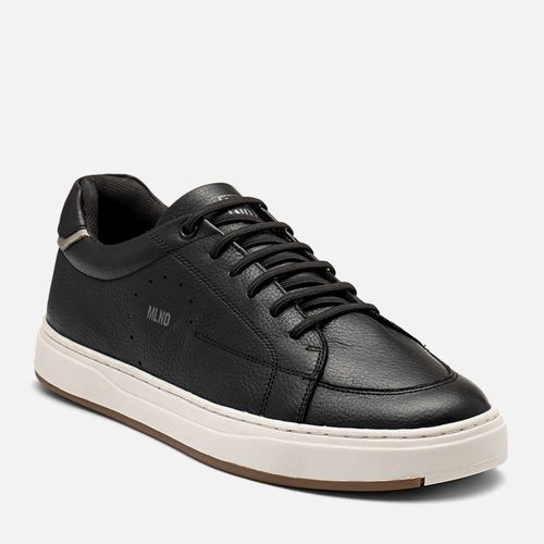 Sapatênis Feito em Couro Napa Soft Calce Prático Elástico Masculino Milano Preto/cinza 14489