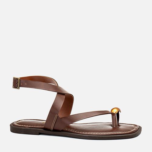 Sandália Rasteira Fechada Boho Ring Toe ou Anel de Dedo Peça Orgânica Feminino Milano Marrom 14312