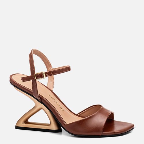 Sandália Salto Alto Geométrico Escultural Anabela Vazado e Tiras Finas  Feminino Milano Marrom 14333