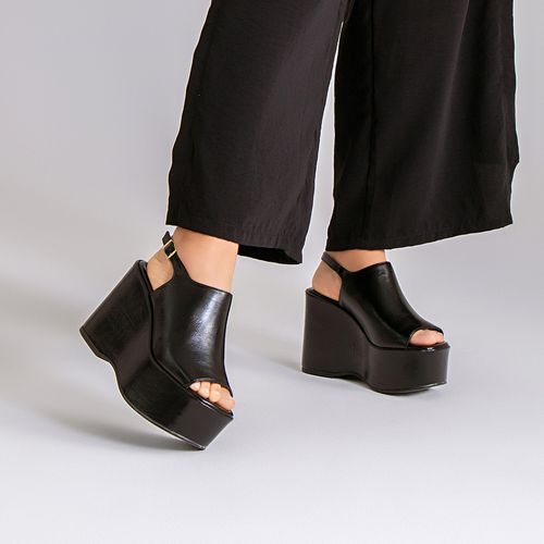 Sandália Plataforma Salto Anabela Alto com Tira larga Slingback Feminino Milano Marrom 14366