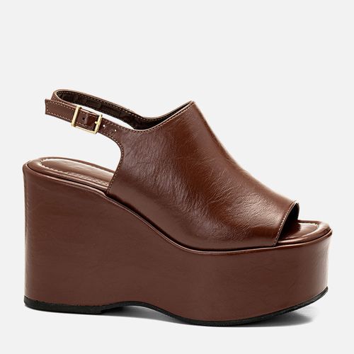 Sandália Plataforma Salto Anabela Alto com Tira larga Slingback Feminino Milano Marrom 14366