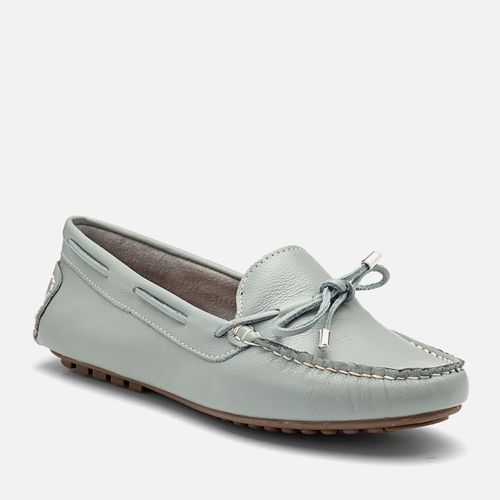 Mocassim Driver Couro Legítimo Clássico com Costura Pesponto Aparente e Tira Transpassada e Laço Solado com Travas Feminino Milano Azul 14099