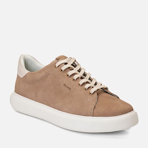 Tênis Casual Feito em Couro Nobuk Estampado com Solado EVA Tech Ultra Leve Masculino Milano Osso/gelo 14536