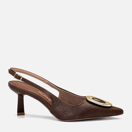 Scarpin Salto Médio Taça Slingback  Bico Fino Peça Metalizada Pedraria Feminino Milano Marrom 14392