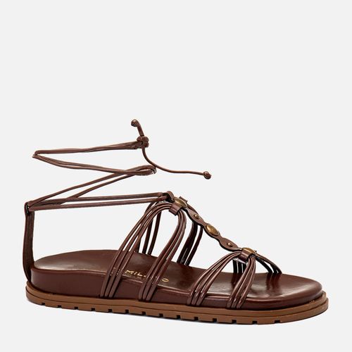 Sandália Papete Tratorara Amarração Gladiadora Tachas Rebite e Medalha Metal Feminino Milano Marrom 14439