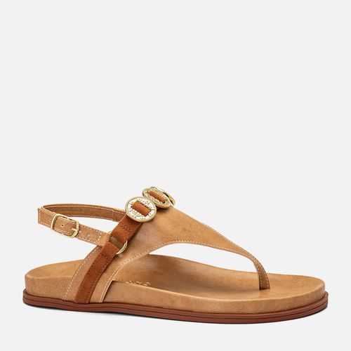 Sandália Papete Detalhe em Tira tipo Camurça Medalhas Transpassadas  Feminino Milano Bege 14398