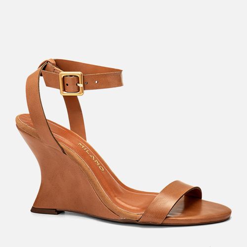 Sandália Anabela Duas Tiras Salto Escultural Wedge Fechada Feminino Milano Bege 14412