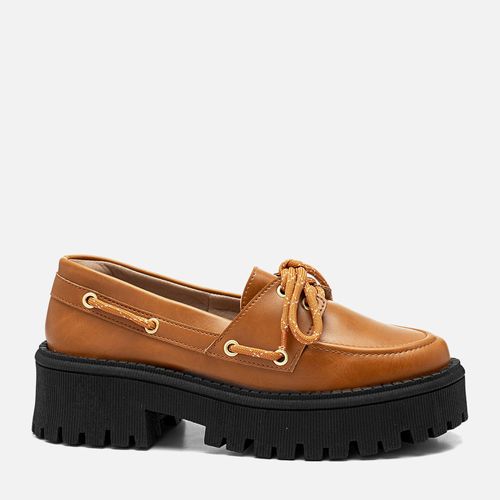Mocassim Tratorado Sola Alta tipo DockSide Cardarço Destacado Feminino Milano Caramelo 14295