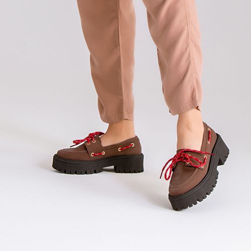 Mocassim Tratorado Sola Alta tipo DockSide Cardarço Destacado Feminino Milano Marrom 14295
