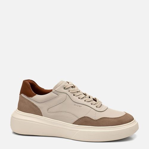 Tênis Casual Feito em Couro Soft Plumê Tecnologia EVA Tech Ultra Leve Masculino Milano Gelo/osso/whisky 14535