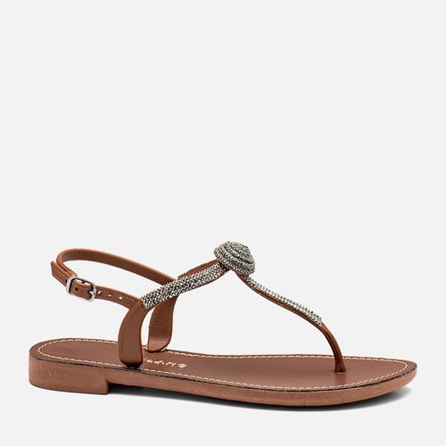 Sandália Tipo Chinelo de Dedo Fechada Brilho Strass Flor Feminino Milano Marrom 14513