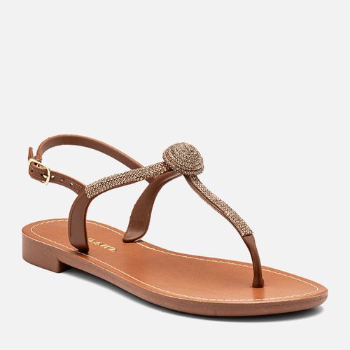 Sandália Tipo Chinelo de Dedo Fechada Brilho Strass Flor Feminino Milano Caramelo 14513