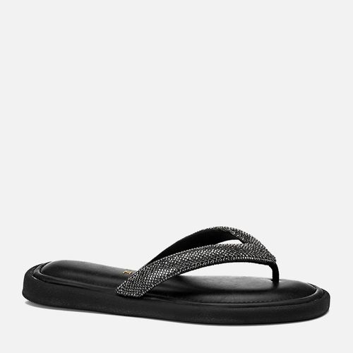 Sandália Papete tipo Chinelo de Dedo Brilho Strass Ultra Macia Conforto Feminino Milano Preto 14531