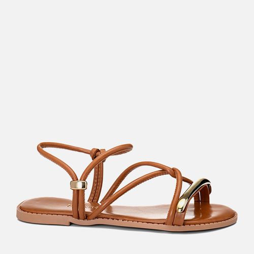 Sandália Rasteira Fechada Tiras Cruzadas Peça Orgânico Calce Prático Conforto Feminino Milano Caramelo 14538