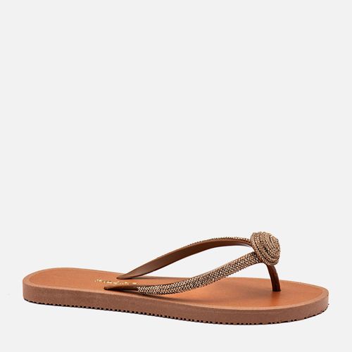Sandália Chinelo de Dedo Brilho em Manta de Strass e Detalhe em Flor de Stass com Solado Emborrachado Macio Conforto Feminino Milano Terracota 14170