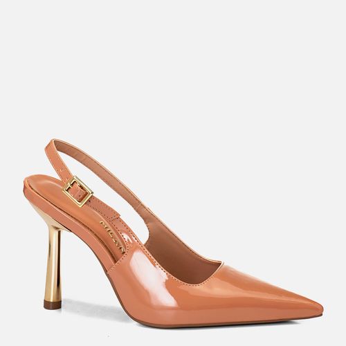 Scarpin Aberto Slingback Salto Metalizado Bico Fino Feminino Milano Nude 14561