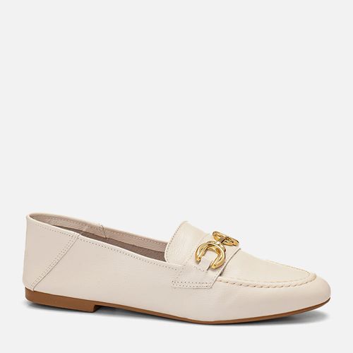 Mocassim Loafer Feito em Couro 2 em 1 Uso Mule Metal Feminino Milano Off White 14420