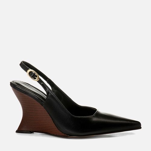 Scarpin Anabela Aberta Slingback Salto Madeira Escultural Bico Fino Feminino Milano Preto 14611