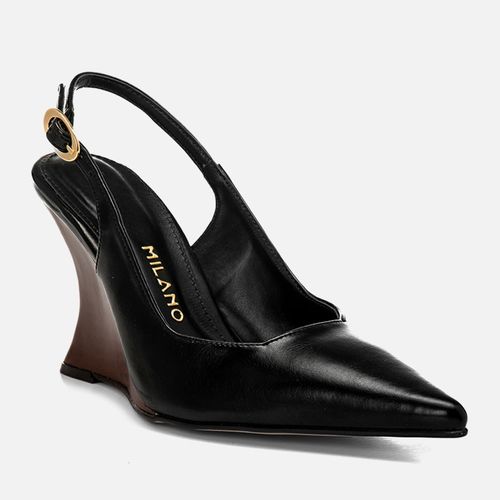 Scarpin Anabela Aberta Slingback Salto Madeira Escultural Bico Fino Feminino Milano Preto 14611