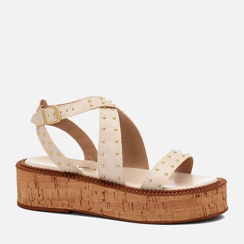 Sandália Papete Sola Alta Plataforma Cortiça Natural e Rebite Feminino Milano Off White 14590
