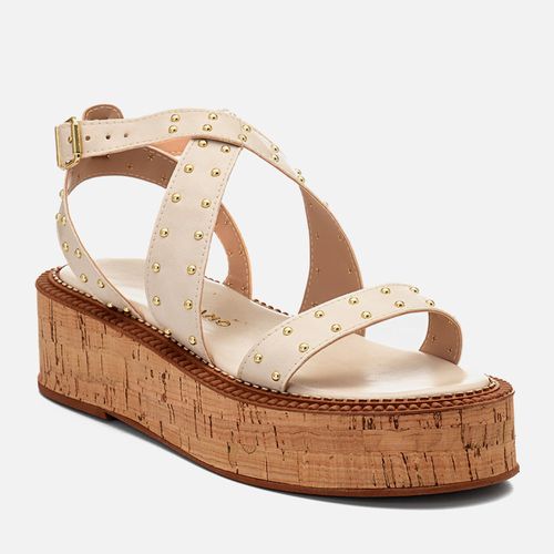 Sandália Papete Sola Alta Plataforma Cortiça Natural e Rebite Feminino Milano Off White 14590