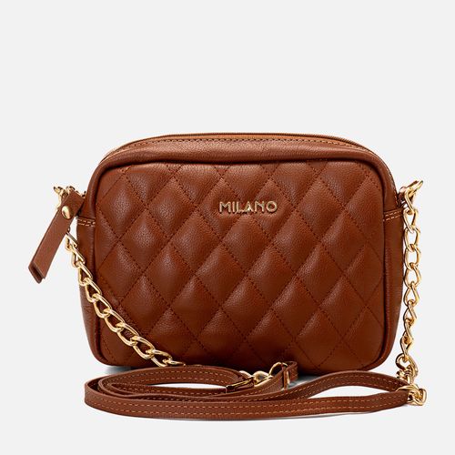 Bolsa Tiracolo ou Transversal Feita em Couro Pequena Matelassê Corrente na Alça Feminina Milano Terracota 13600