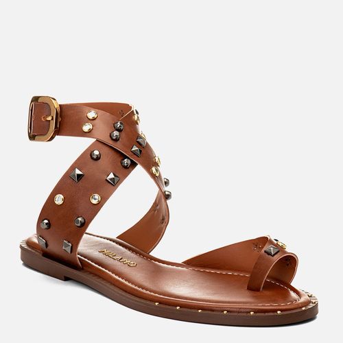 Sandália Rasteira Fechada Boho Ring Toe ou Anel de Dedo Mix Tachas Feminino Milano Caramelo 14587