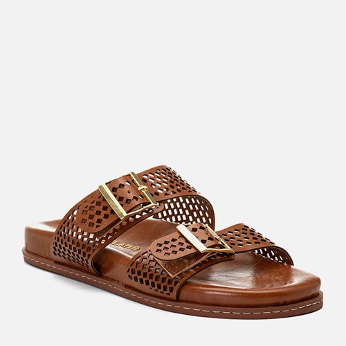 Sandália Papete Aberta Tiras Cruzadas Recorte à Laser Conforto Feminino Milano Caramelo 14606